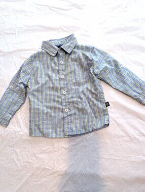 Perry Ellis Blue Green White Plaid Button Down Shirt Long-Sleeve Boys Size 2T